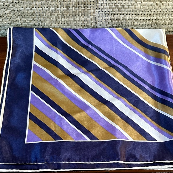🌟HP🌟VTG 1980s Purple & Gold Acetate Geometric Patterned Scarf Japan - Picture 6 of 10